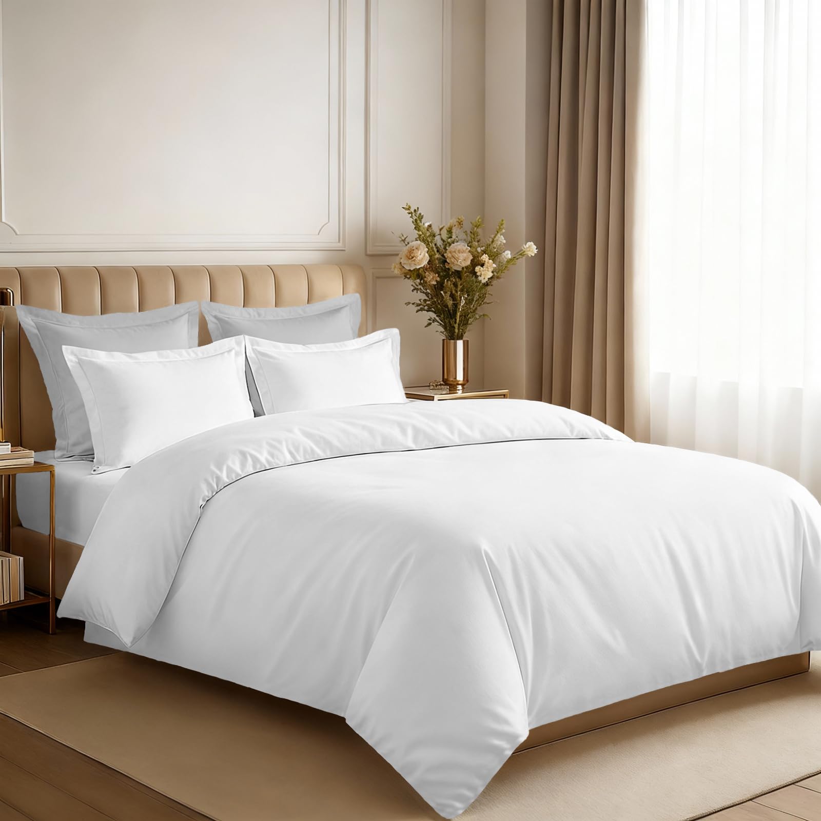 Pizuna 100% Cotton Emperor Duvet Cover Set White, 400 Thread Count Long Staple Cotton Duvet Cover 285x240cm, Soft Sateen Weave Quilt Cover with Button Closure