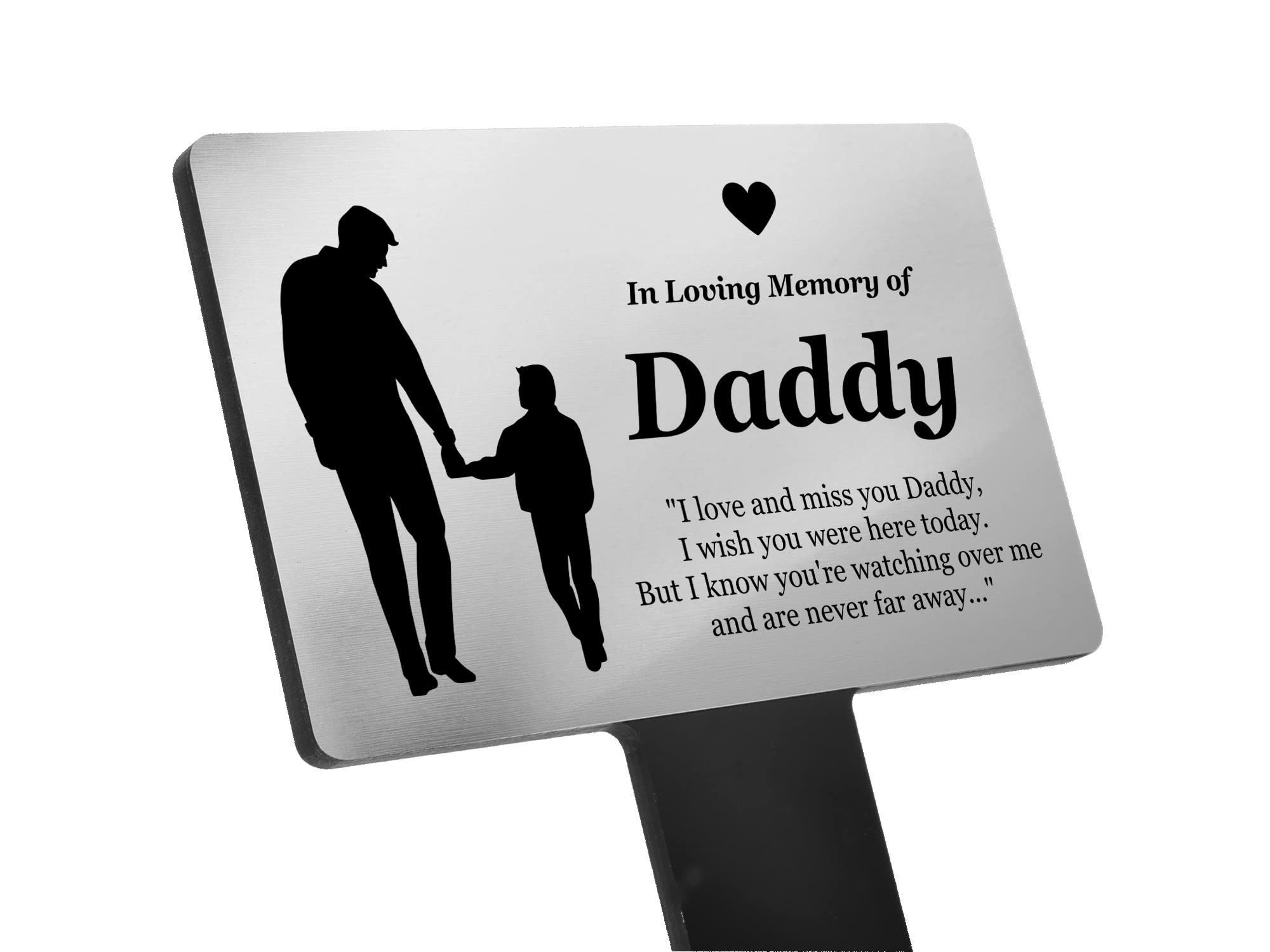 In Loving Memory of Daddy - Engraved Memorial Stake with poem and (son) illustration (Gold/Silver/Copper or Black & White Plaque) (Silver)