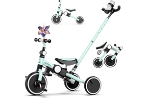 Ridego 5 in 1 Toddler Bike, Foldable Bike for Toddlers 2-5 Years Old Boys and Girls, Kids Tricycle with Push Handle,Tricycle for 2 Year Old Toy and Gift with Removable Pedal
