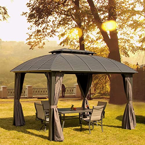 Domi Outdoor Living 10’ X 12’ Hardtop Gazebo Aluminum Double Roof Gazebo Galvanized Steel Canopy
