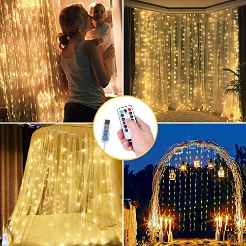 OUSFOT Curtain Lights 300 Led Curtain Lights 8 Modes Easter Fairy Lights 3 x 3M Waterfall Light USB Cable with Remote…