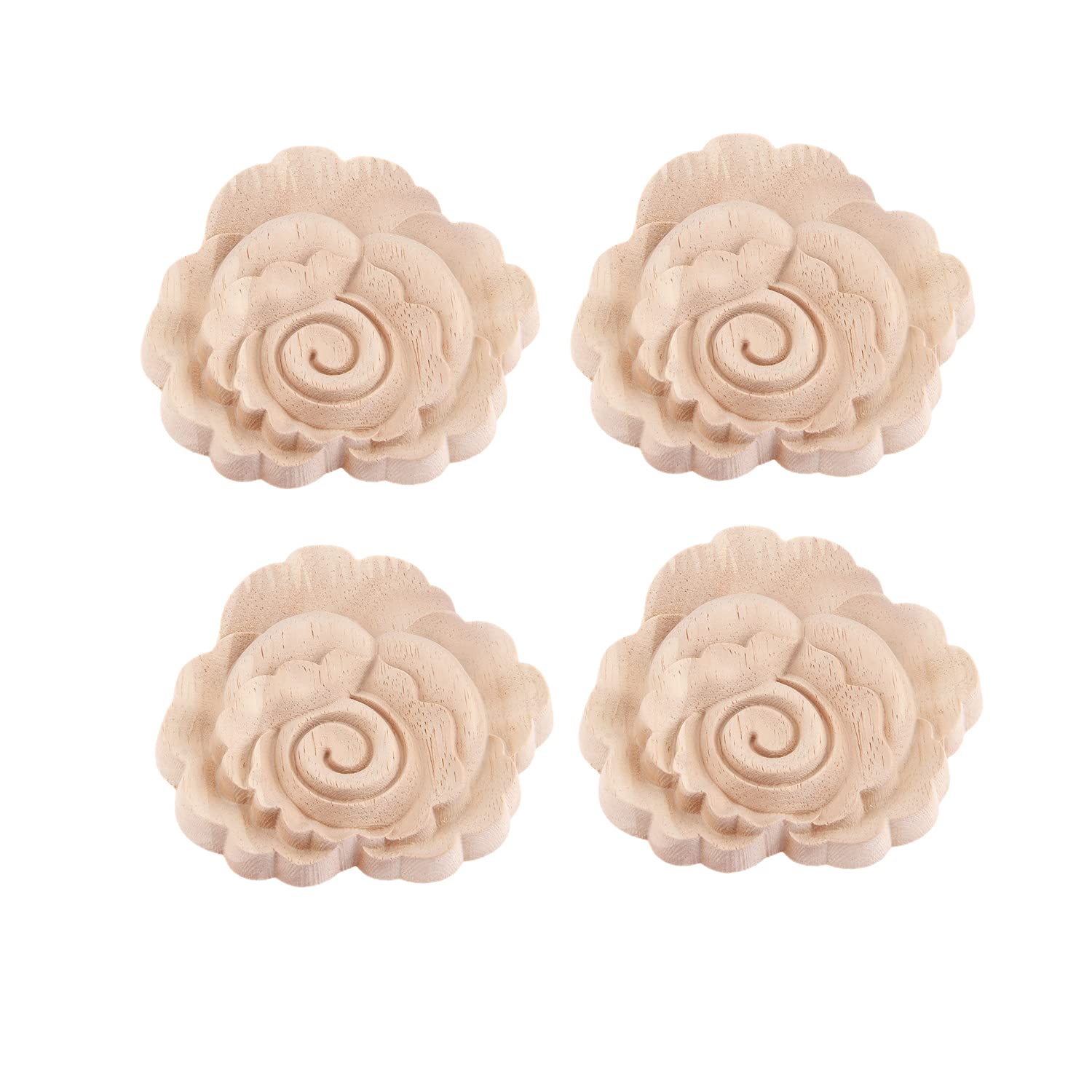 MUXSAM 4pcs Wood Carved Mouldings Appliques Retro Round Woodcarving Carved Wooden Bed Door Decal Unpainted Furniture Cabinet Wall Decor Crafts 10x10cm