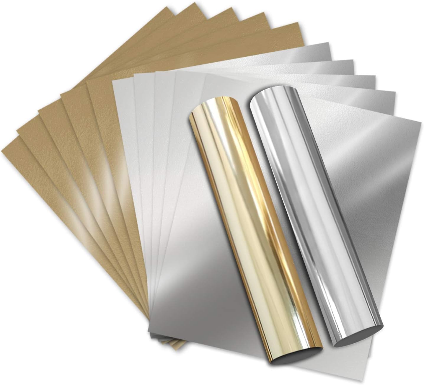 Amazon Com Metallic Gold And Silver Foil Htv Heat Transfer Vinyl For T Shirt 12 X 9 8 Pack Of 12 Arts Crafts Sewing