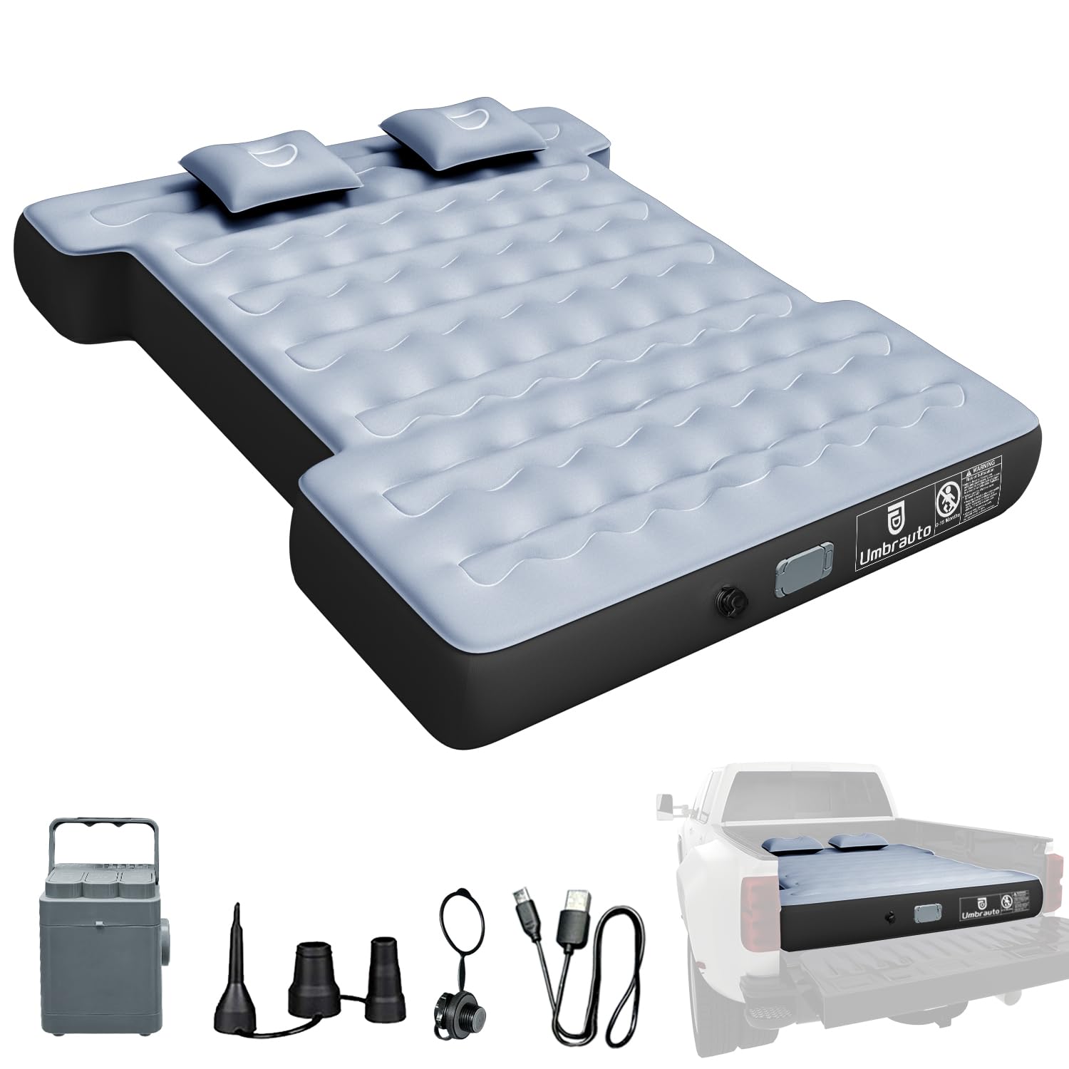 Photo 1 of Umbrauto Camping Air Mattress for 6-6.5ft Full Size Truck Bed with Wireless Rechargeable Built-in Pump, Inflatable Pickup Truck Airbed for Outdoor Travel, Sleeping Pad with Pillows, Carry Bag