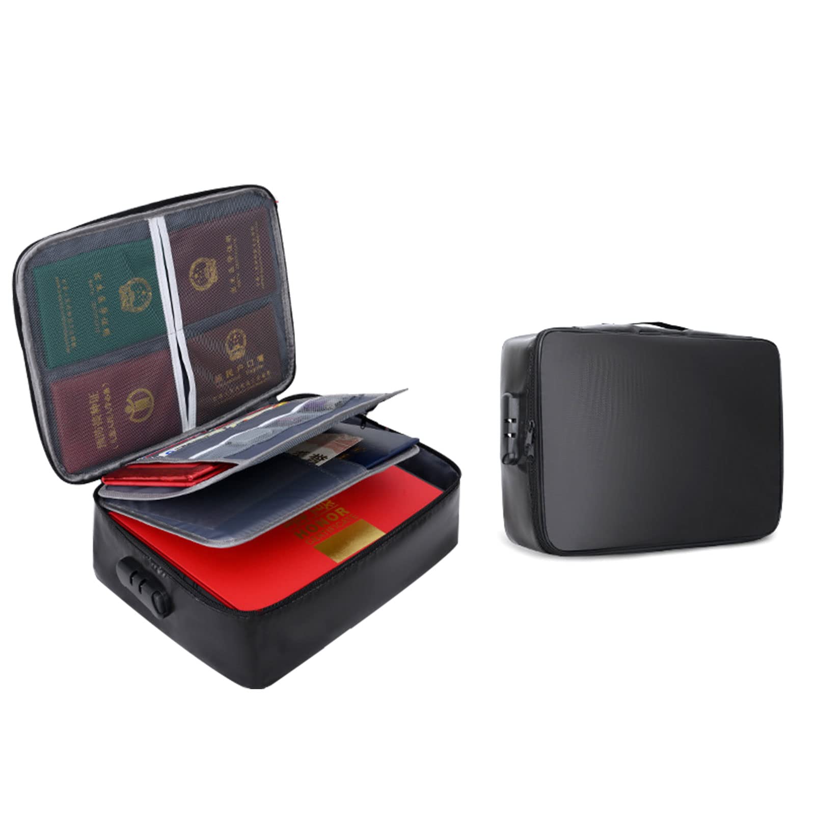 5200℉ Fireproof Document Box - 14.6"×11.4"×4" Waterprrof Document Organiser Bag Fire Proof Documents Storage Box 3-Layer Lockable Filing Boxes Fireproof Safe for Home