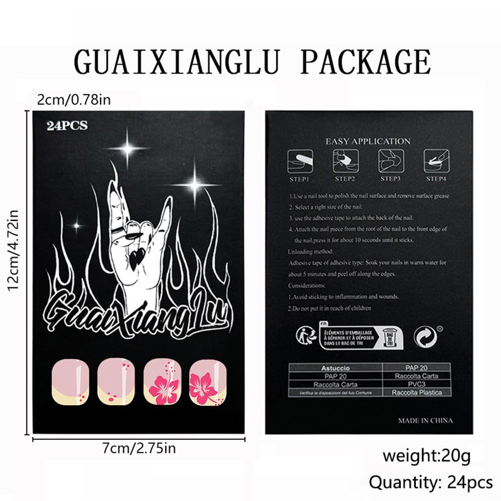 French Tip Press on Nails Almond Short Fake Nails with Red Flowers Design Full Cover False Nails Nude Pink Acrylic Nails Spring Cute Flowers Stick on Nails Glue on Nails for Women Nail Art 24Pcs - Image 5