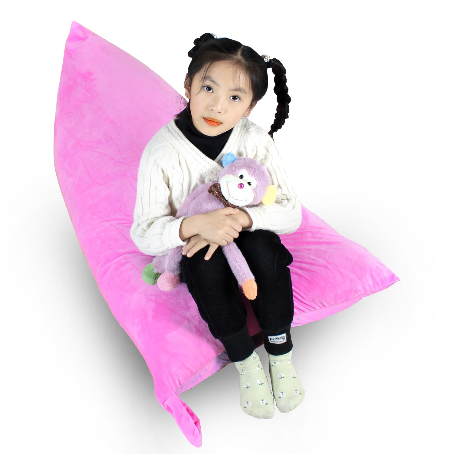 FanChose Kids Bean Bag Cover Only, Stuffed Animal Bean Bag Storage, Large Bean Bag Chair for Teens, 132cm * 79cm Beanbag Chair Cover Without Filling, Inflatable Soft Toy Storage, Hot Pink