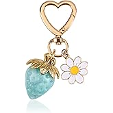 Wikavanli Cute Strawberry Keychain,Bag Charms,Kawaii Heart Flower Daisy Key chains Accessories Decor for Women Girls Purse