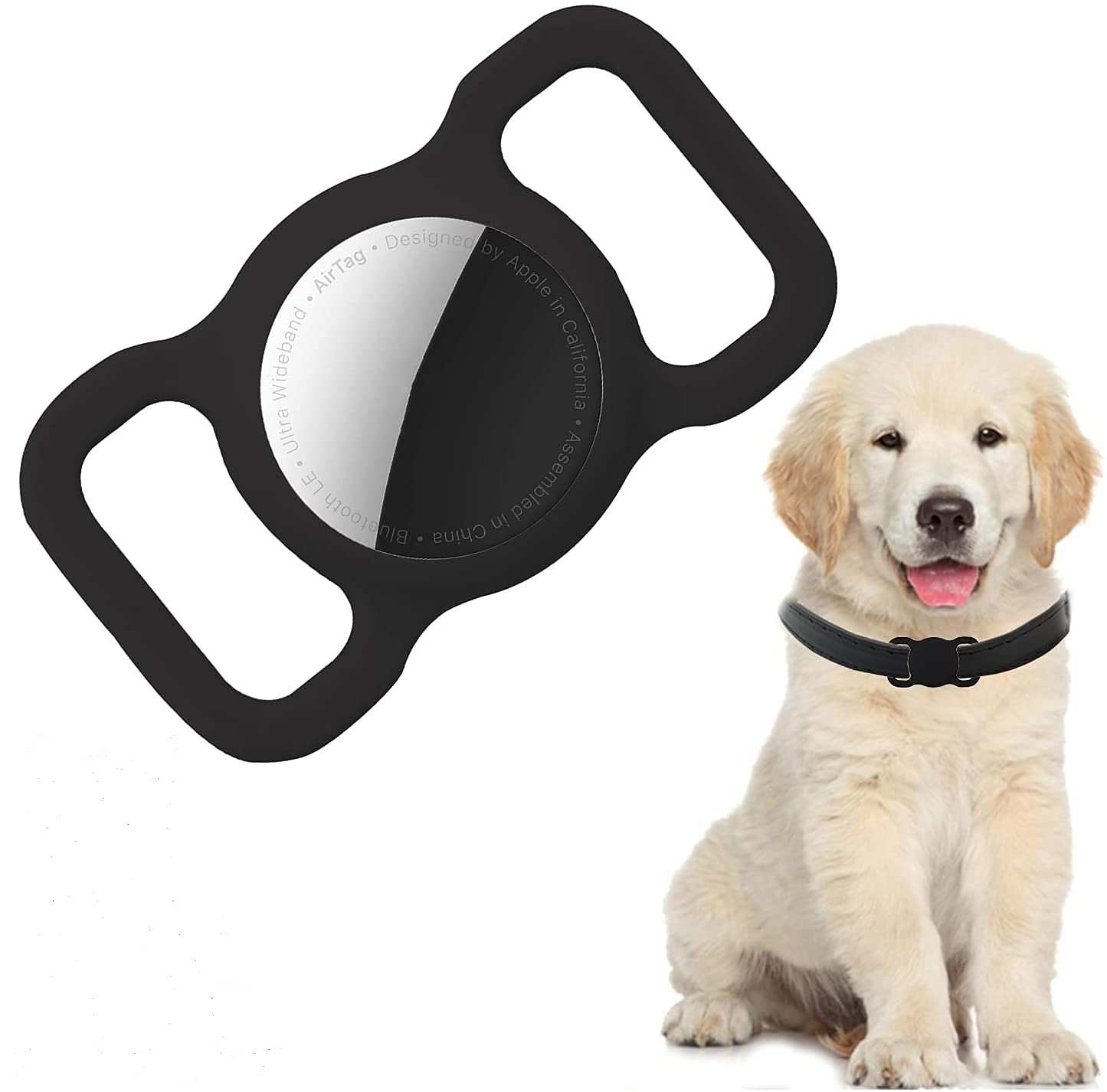 PKQTOP Pet Collar Holder for Airtag, Silicone Dog Collar Cover Compatible with Apple Airtag GPS Tracker, Waterproof Case for Cat Collar