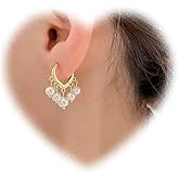 W WEILIRIAN Boho Pearl Hoop Earrings for Teen Girls Pearl Dangle Drop Earrings Gold Pearl Hoop Earrings Vintage Pearl Bead Earrings Wedding Pearl Earrings Jewelry for Women Gifts