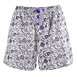Leisureland Women's Cotton Poplin Pajama Lounge Boxer Shorts Floral Purple