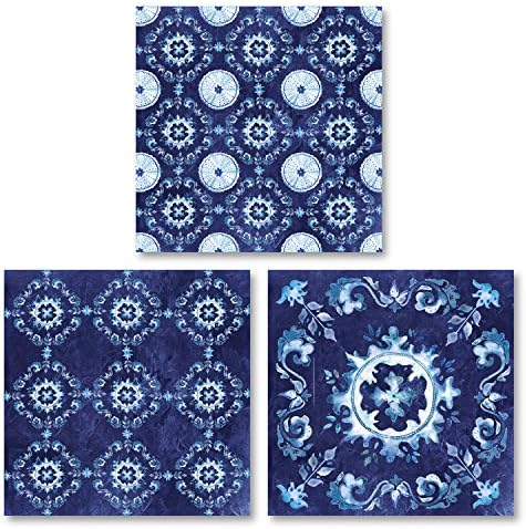 Roaring Brook Lovely Blue and White Decorative Medallion Print Set by Tre Sorelle Studios; Three 12x12in Unframed Paper Posters