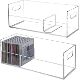 MyGift 2 Pcs Clear Acrylic CD Holders, Stackable Compact Disc Storage Box | Music Disc DVD Display Cases, Modern Media Cassette Organizers with Cutout Carrying Handles Album Collection Holder Case