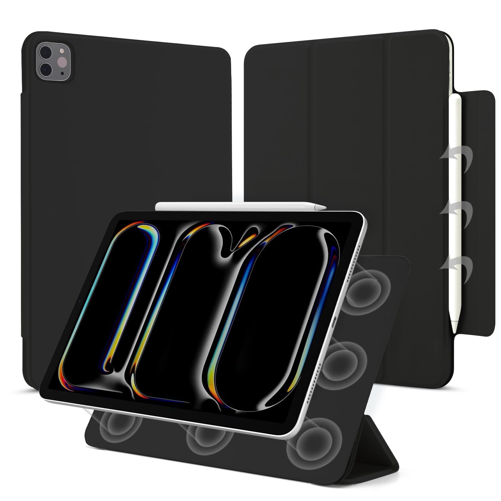 Photo 1 of Dwopar for iPad Pro 11 inch M4 Case (5th Generation, 2024, Model NO.A2836/A2837/A3006), Auto Sleep/Wake and Magnetic Closure, Slim Trifold Stand Case, PU Leather Cover, Support Apple Pencil Pro, Black