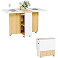 UPHYB Folding Dining Table, Versatile Drop Leaf Dining Table with Lockable Wheels and Storage, Space Saving Extendable Dinner Table with Drawer, Kitchen Table for Small Spaces
