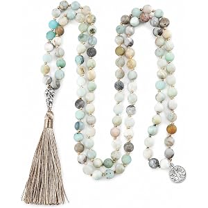 YAUKIA 99 Japa Mala Beads Necklaces, 8mm Tassel Necklace with Pendant | Hand Knotted Prayer Beads, Japa Mala Beaded Tassel Ne