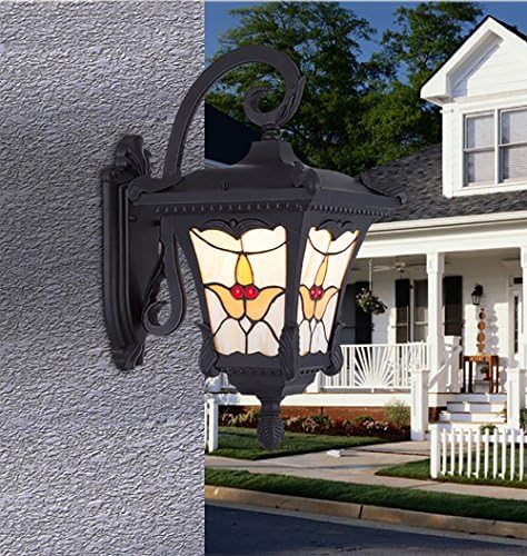 TOYM US Outdoor black balcony parquet glass waterproof wall lamp American garden lamp garden villa Chinese terrace inverted wall lamp ( Color : Large )