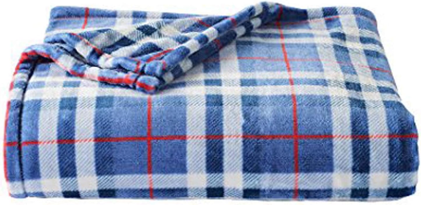 The Big One Soft Plush Throw Blanket Oversized 60 x 72 inches (Blue Plaid)