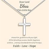 Cross Chain Necklace for Son Gifts : Minimal Stainless Steel Silver Crucifix Cross Pendant Jewelry for Teenage Boys Son from Mom Dad First Communion Confirmation Baptism Birthday Gift with Gift Box