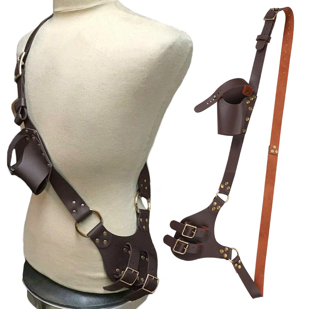 Medieval Leather Belt Sword Frog Holster Adjustable Sword Dagger Frog Sword Holder Knight Shoulder Strap Belt Sword Blade Sheath Holder Renaissance Belt Halloween Knight Pirate Viking Warrior Costume