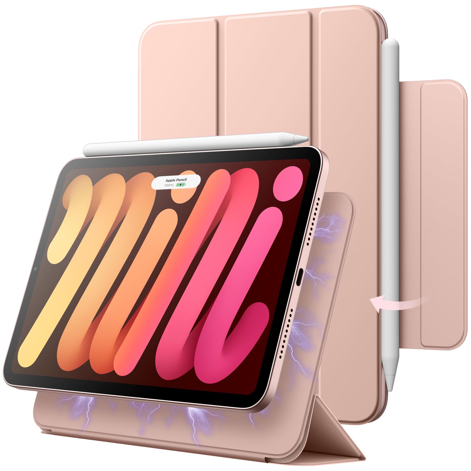JETech Magnetic Case for iPad mini (A17 Pro, 2024 Model, 7th Generation) / mini 6 (2021 Model, 6th Generation), Magnetic Attachment, Slim Smart Tablet Cover with Auto Wake/Sleep (Rose Gold)