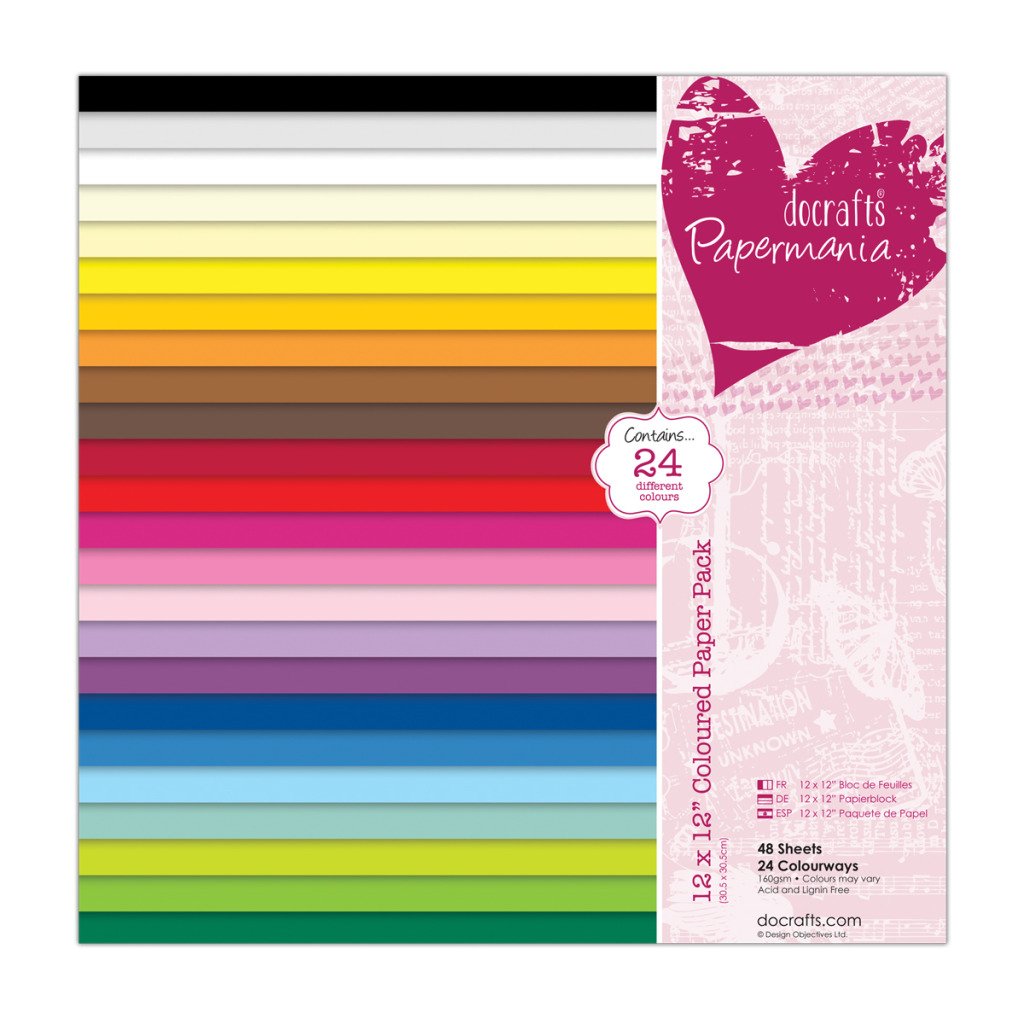 Papermania 12 x 12-inch Coloured Paper, Pack of 48, Multi-colour