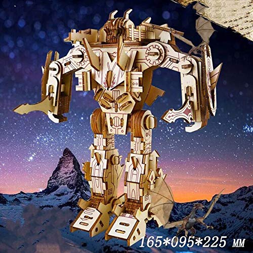 Yobeyi 3D Puzzle Robot Wooden Building Blocks Model Self-Assembly Craft Kit DIY Brain Teaser Toys Best Gifts for Women & Men (Robot-3)