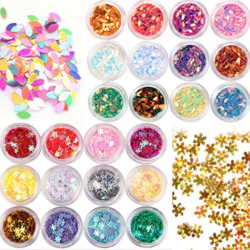 Magicdo 24 Boxes Nail Art Decorations Sparkle Powder Crushed Snow Leaf Glitter Tips