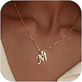 Fglqfam Initial Necklace for Women, 14K Gold Plated Box Chain Letter Pendant, Trendy Name Necklace, Dainty Personalized Jewelry Valentines Day Gift for Her