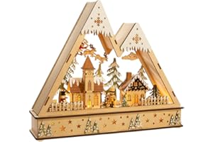 Kurt S. Adler 11.4-Inch Battery-Operated Wooden Light Up Mountain Village with Santa
