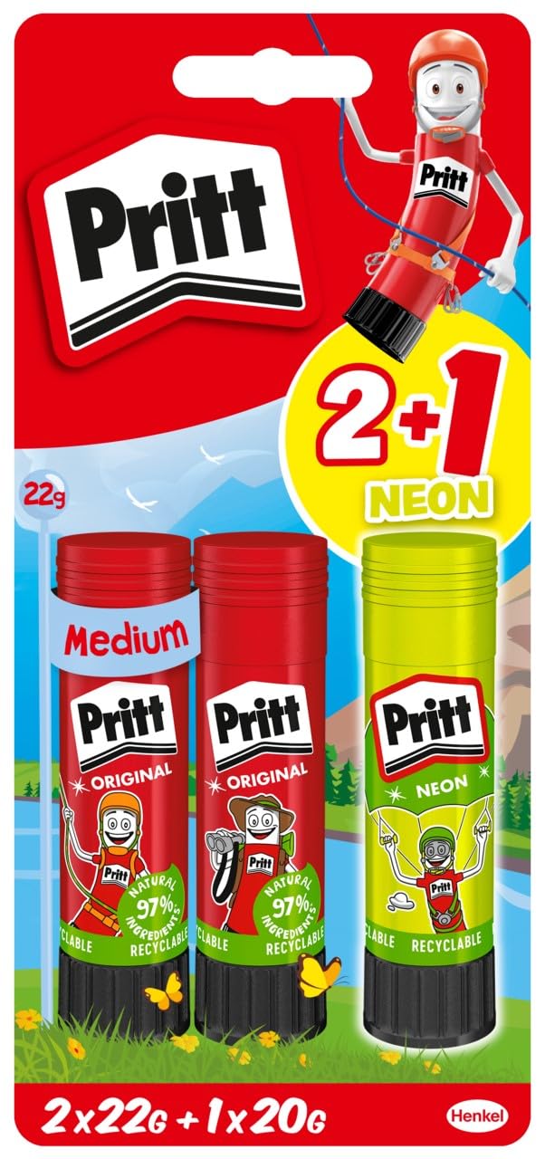 Pritt PBS2D Glue Sticks Plus One Coloured Glue Stick, 20 g