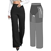 BRXL 2 in 1 Dress Pants for Women Work Tummy Control Shapewear Long Wide Leg Winkle Free Business Casual