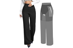 BRXL 2 in 1 Dress Pants for Women Work Tummy Control Shapewear Long Wide Leg Winkle Free Business Casual