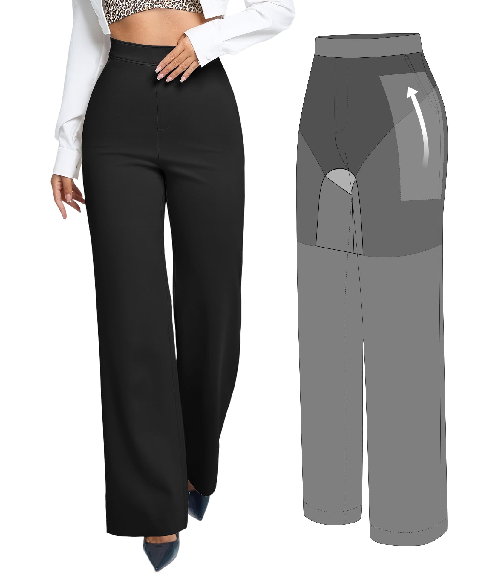 Photo 1 of (small) BRXL Dress Pants for Women Work Tummy Control Shapewear Long Wide Leg Winkle Free Business Casual Black S