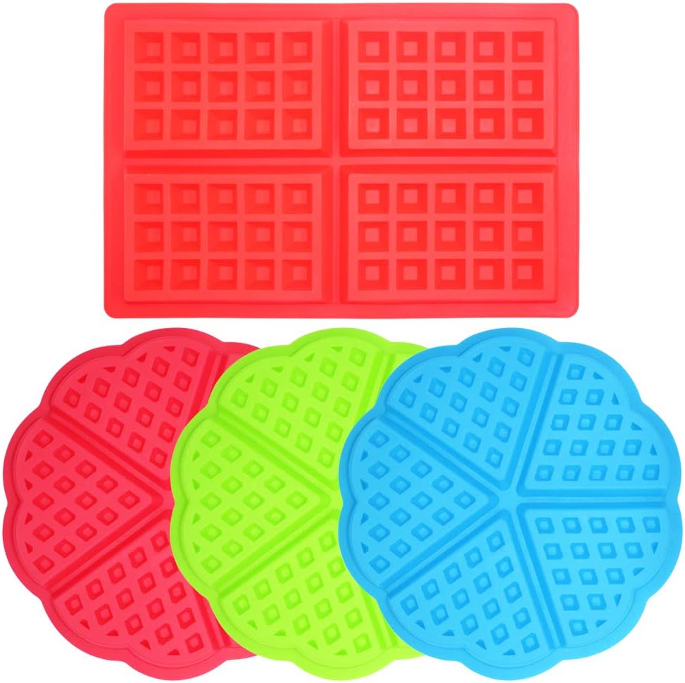 4 Pcs Waffle Mold,Sonku Silicone Heart-Shaped Square-Shaped Waffle Baking Molds Muffin Pans Chocolate Bread Pie Flan Bakeware
