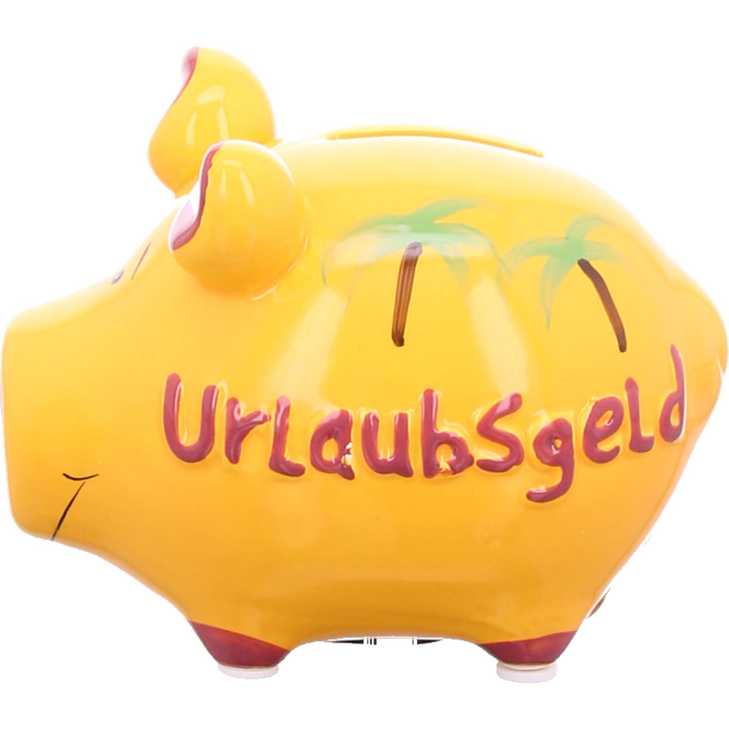 KCG Money Bank, Ceramic, Classic, Size: 12.5 x 9 x 9 cm, Color: Gelb,rot, 1 Stück, Ideal for people who save for holidays or trips