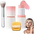 Cream Blush Stick with Brush and Makeup Sponge,Waterproof Multi Cream Makeup Stick,Lightweight,Long-lasting,2 in 1 Multi Blush for Cheeks & Lip Tint & Eyeshadow H