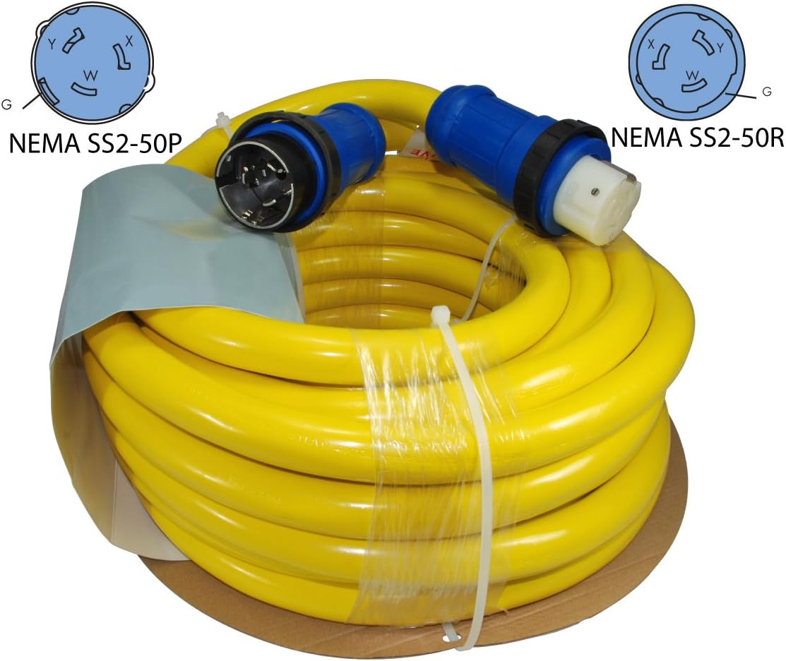 Conntek 50 Amp 125/250-Volt Marine Shore Power Extension 4 Wires Cord with Threaded Ring (Yellow 50-Feet) : Boating Shore Power Cords : Sports & Outdoors
