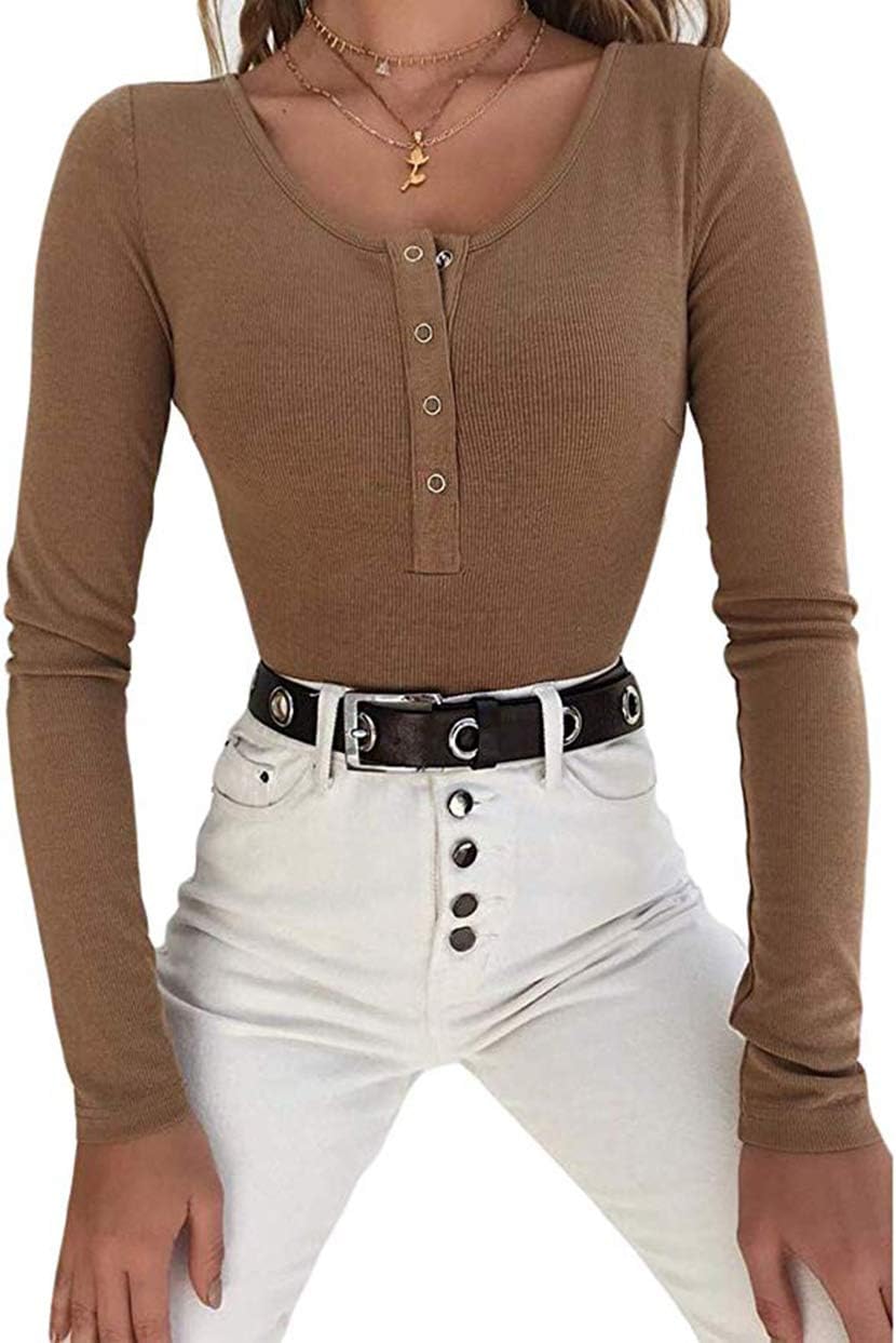 Women's Long Sleeve Striped Basic Solid Round Neck Bodysuit Stretchy Leotards