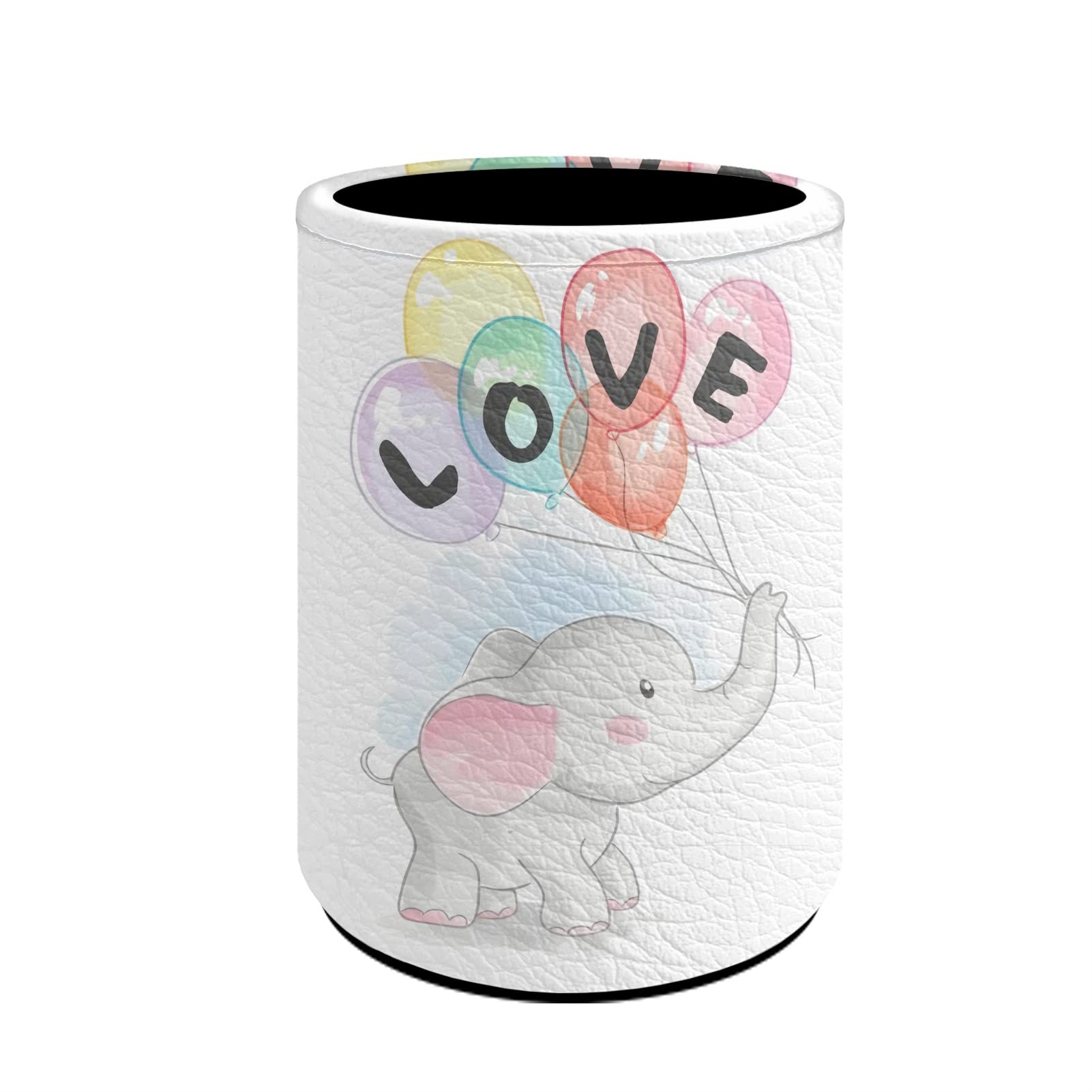 Kuiaobaty Kids Cute Round Pencil Holder Cartoon Elephant Print Leather Pen Holder School Supplies Storage Holder Desk Organizer