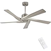 WINGBO 54" ABS DC Ceiling Fan No Light, 5 Blade Wood Grain ABS Ceiling Fan with Remote, 6-Speed Reversible DC Motor, Ceiling Fans without Light for Kitchen Bedroom Living Room, Antique Nickel and Grey