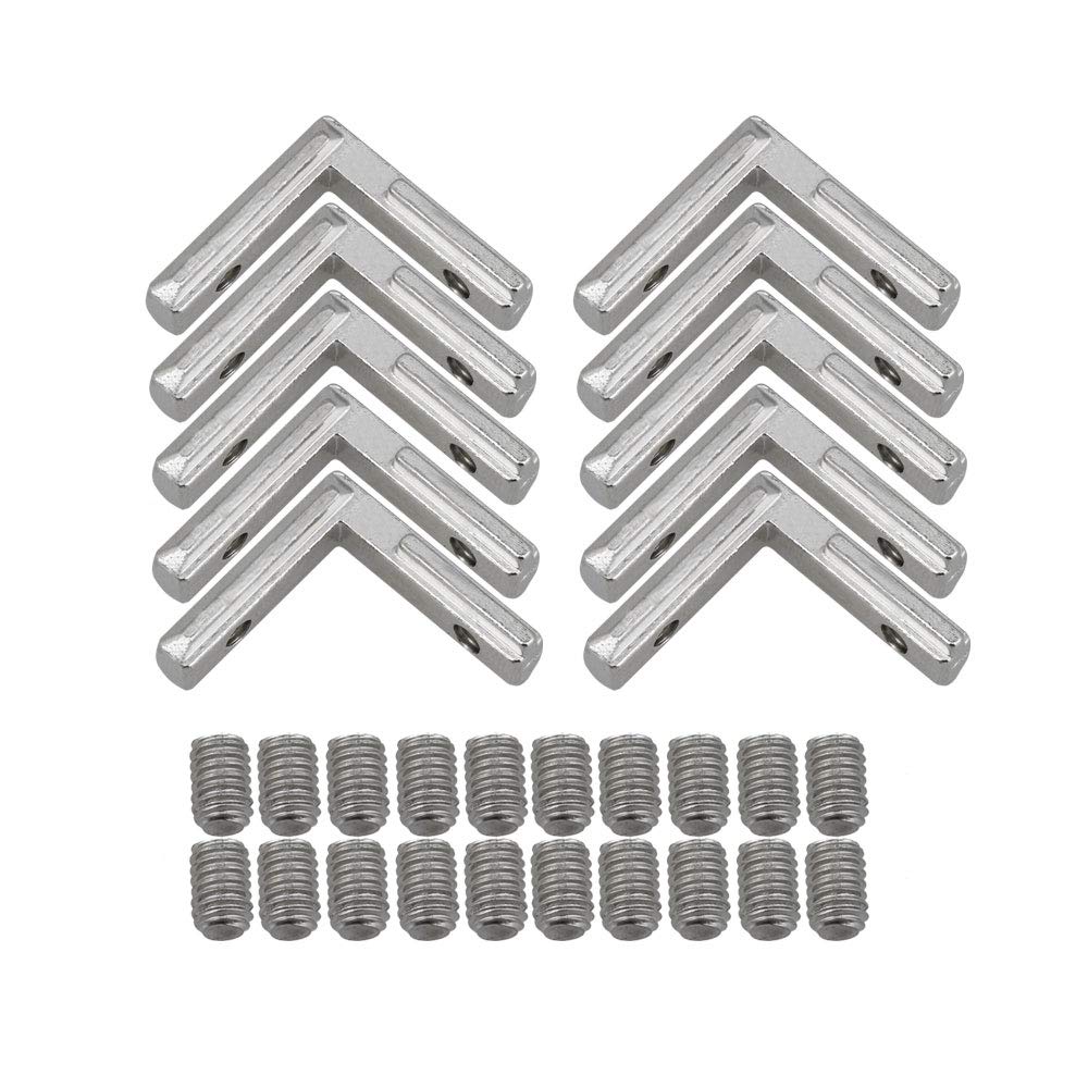 BQLZR Corner Braces Joint Brackets with Srews Right Angle Shape Silver Carbon Steel Interior Corner Connector Joint Bracket for Aluminum Extrusion Profile 2020 Series Slot 6mm Pack of 10