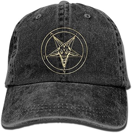 NEW FACUP Gold Baphomet Inverted Pentacle Pewter Satanic Goat Head Unisex Washed Twill Cotton Baseball Cap Vintage Adjustable Hat