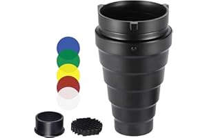 Heliora Metal Conical Studio Snoot Kit with Honeycomb Grid and 5pcs Color Filters for Bowens Mount Studio Strobe Monolight Photography Flash
