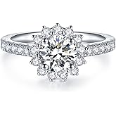 IMOLOVE Solitaire Engagement Rings for Women Halo Ring Promise Rings for her Sterling Silver plated with 18K White Gold Rings for Women 1.64ct D Color VVS1 Clarity Moissanite Size 4-11