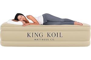 King Koil Matelas gonflable de luxe avec pompe à haute vitesse intégrée pour le camping, la maison et les invités – Matelas g