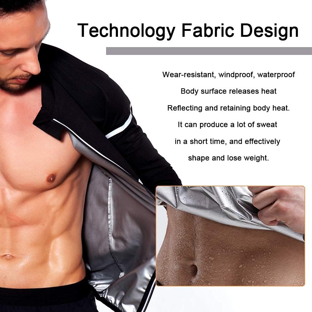 NINGMI Sauna Suit for Men Sweat - Long Sleeve Shirt Jacket Mens Workout Body Shaper Zipper Exercise Tank Top Slimming Fitness Trainer Gym : Clothing
