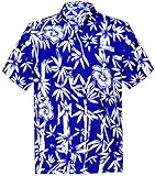 LA LEELA Men's Aloha Hawaiian Shirt Short Sleeve Button Down Casual Beach Party Blue