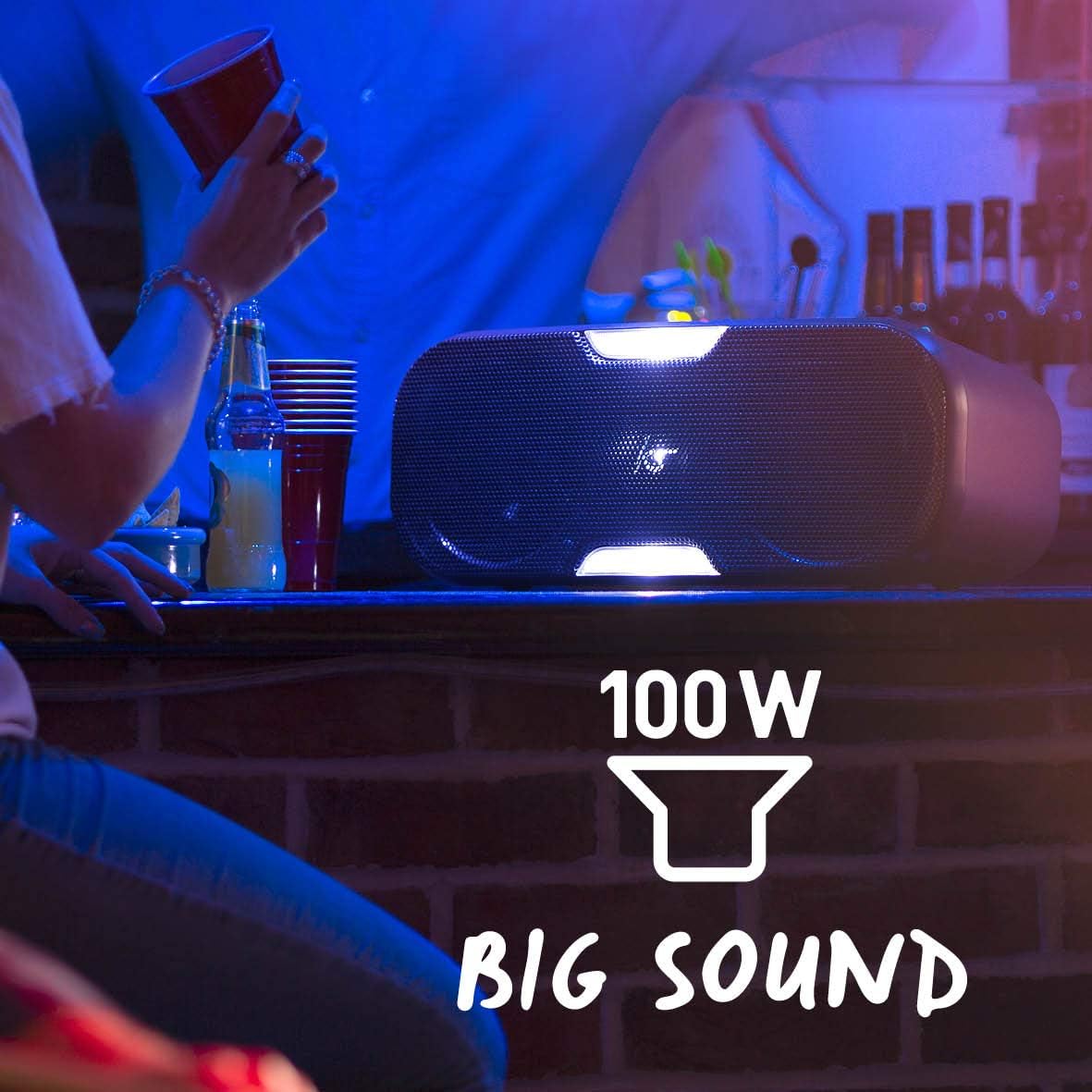 KitSound Slam XL Large Bluetooth Party Stereo Speaker, High Power Speaker System with LED Disco