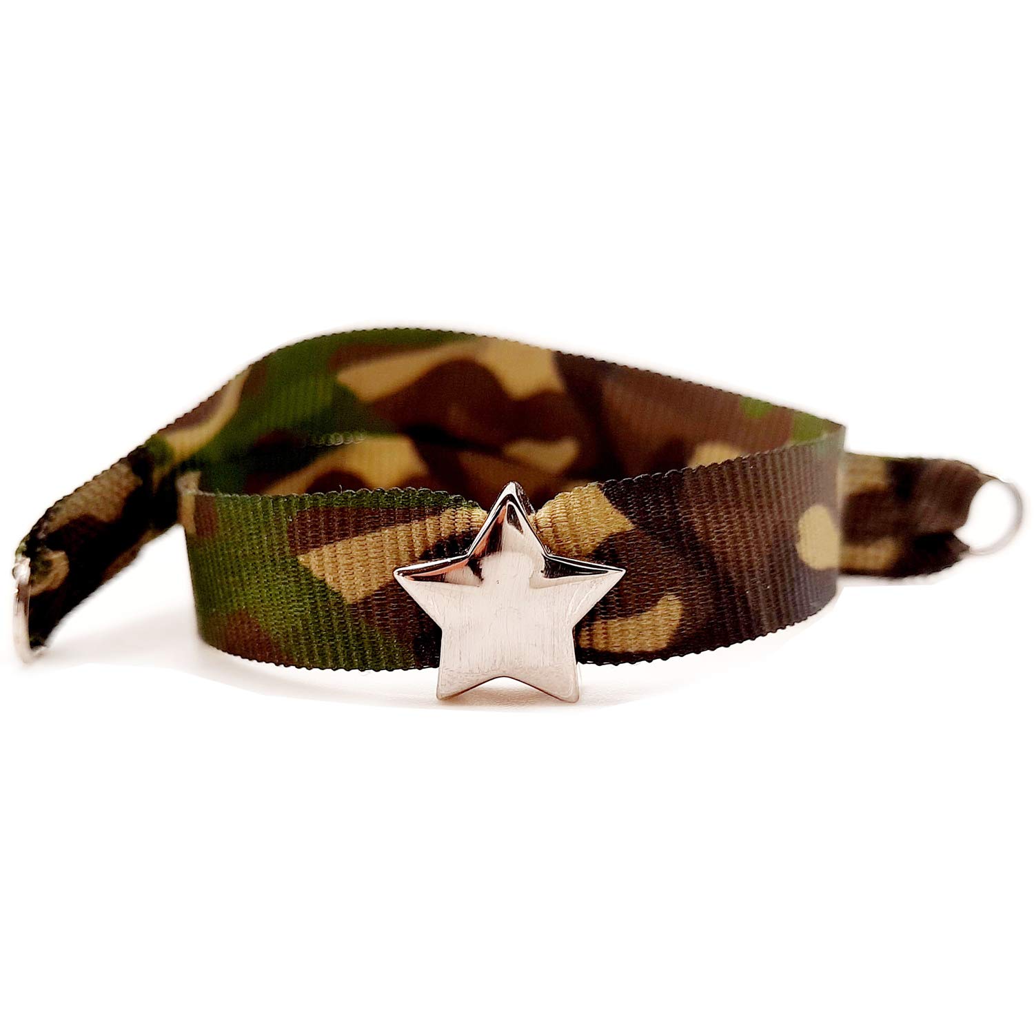 Nora Pfeiffer Knot Bracelet Camouflage Fabric with Star Charm Made of Silver-Plated Nickel-Free Brass